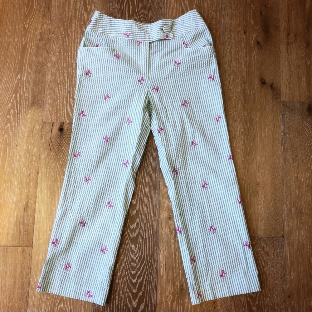 EUC green and white seersucker pants
